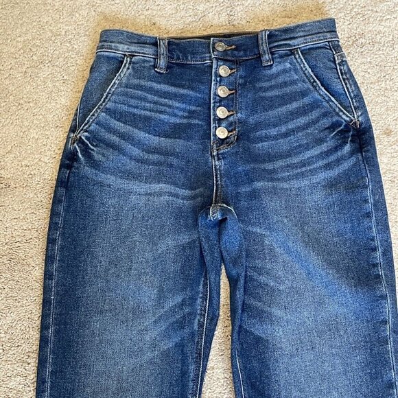 American Eagle Mom Jeans Denim Size 0 XL Button Fly Relaxed Fit Cropped Raw Hem - Picture 2 of 15